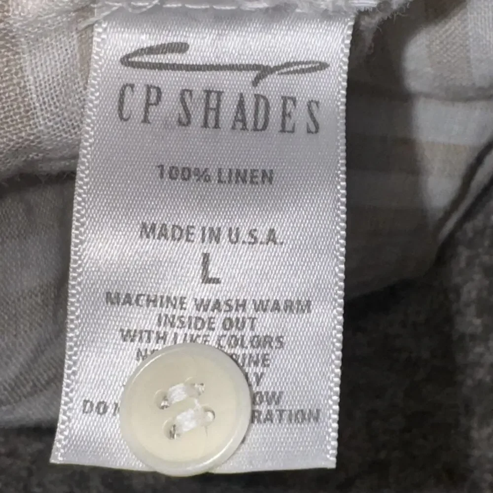 CP Shades Linen Button-Up Shirt L Beige White Stripes Relaxed Fit Made in USA - Picture 7 of 7